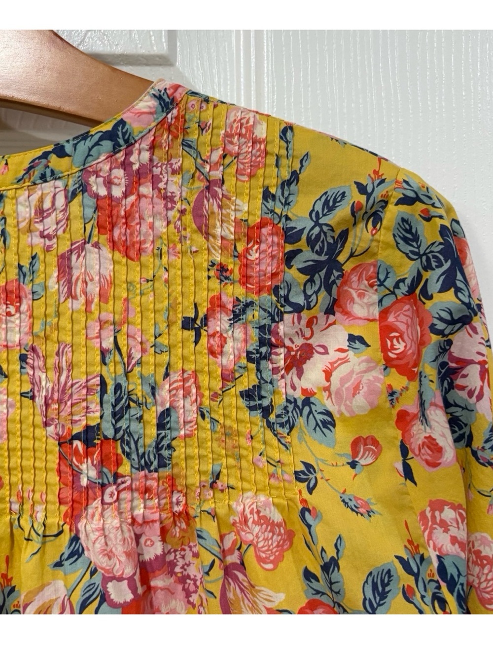 J. Crew Liberty Floral Cotton Blouse Size 10 Yellow Pink - Picture 8 of 15